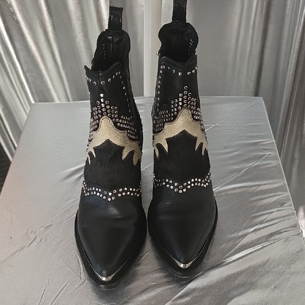 Elegant Black and Gold Studded Ankle Boots